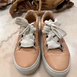Stylish Tan Sneakers with White Laces
